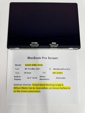 661-21971 Apple Macbook Pro18 3 14 Inch A2242 Emc 3650 M1 2021 Lcd Screen Assembly Silver