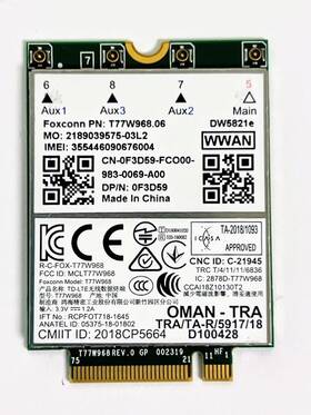Dw5821e Dell F3d59 Latitude 5420/5424/7424/7540 T77w968 Snapdragon X20 Lte Wwan