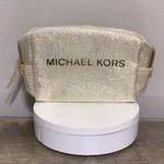Michael Kors Small Gold Metallic Woven Cosmetic Makeup Bag Zippered Travel Case. Fixed Price $19.95.