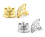 Men's 14K Gold / Silver Plated Iced Bling Pillow Square Kite Stud Earrings 04554. Fixed Price $19.99.