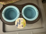 Dexas Collapsible Portable Double Bowl Raised Pet Feeder Popware Blue Brown. Fixed Price $15.00.