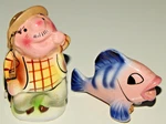 Vintage Enesco Salt & Pepper Shakers Fisherman Ex Cond. Fixed Price $15.00.