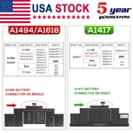 A1417 Battery For Mid 2015 Macbook Pro 15" Retina A1398 Emc 2909 2910 A1618. Fixed Price $33.89.